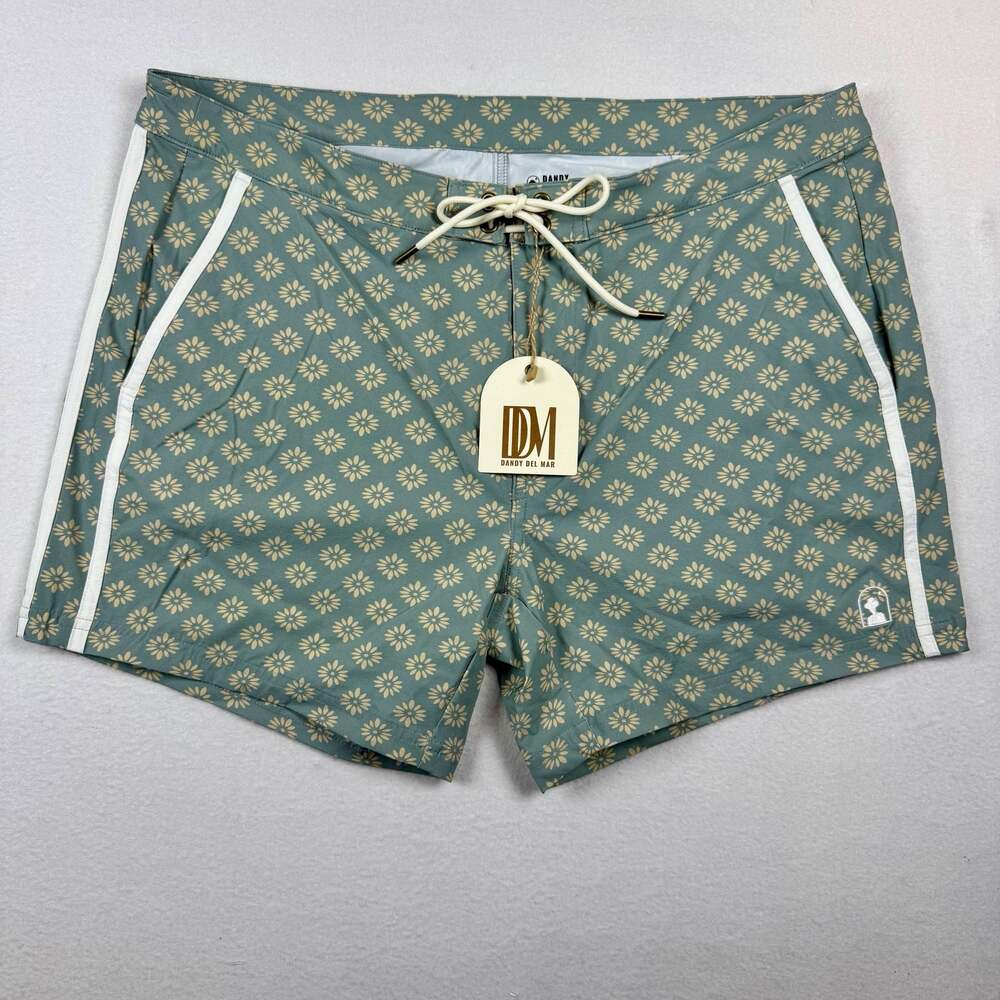 Dandy Del Mar Men's Floral Pattern Swim Trunks with White Side Stripe Detail